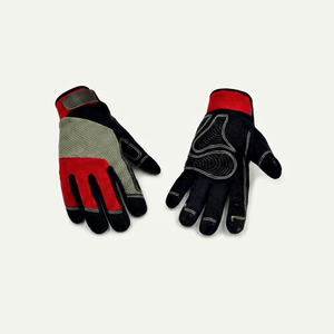 Gants de travail antidérapants en PU avec poignet élastique, rouge et noir, usage général, sécurité, bouts des doigts texturés, résistants à l'abrasion, épaisseur 4 mil - Product Image 1