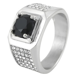yunnique Geometric Red Gemstone <b>Titanium</b> Steel <b>Ring</b> Prong Setting Unisex Wedding <b>Ring</b> Gift - Product Image 5