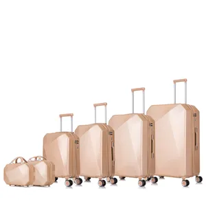 Seyahat bagaj setleri arabası bavul fabrika toptan gül altın yumuşak saplı bavul setleri 6 adet