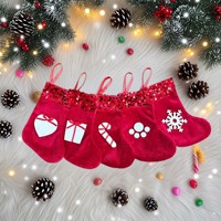 Mini chaussettes de Noël de luxe en velours à sequins, petites décorations suspendues pour sapin de Noël, sacs cadeaux pour bonbons pour fêtes de fin d'année