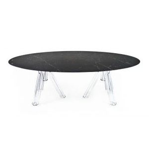 Emperador marmo ovale Ometto tavolo OVALEMP02 180/230 con Base trasparente per agriturismo soggiorno dimensioni 200x115 - Product Image 4