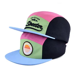 High Quality Custom Logo 5 Panel Sports Cap Polyester Dry Fit Hat Breathable Running Cap