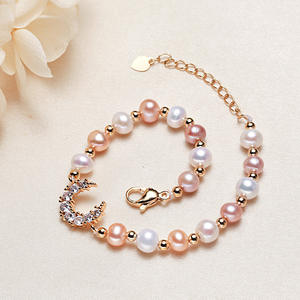 Zhuji Genuine Freshwater Pearl <b>Bracelet</b> for Women Big Moon Style Zircon Inlay Copper-Plated Gold Wholesale Pendants <b>Charms</b> - Product Image 1