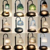 Lampe chauffe-bougie moderne à bras incurvé, base noire, abat-jour en cristal bulle, diffuseur de parfum, lampe de chevet pour chambre à coucher
