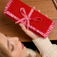 Nuevo Producto, Regalo para el Día de San Valentín, Organizador de Joyas, Bolsa de Viaje Elegante de Terciopelo Rojo con Cordón Rosa