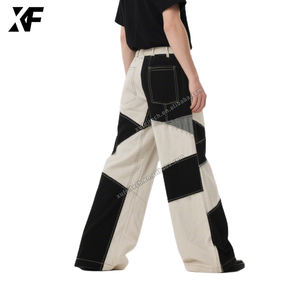 XUFEI originali Y2K Casual Casual Color nero <span class=keywords><strong>Cargo</strong></span> che blocca <span class=keywords><strong>larghi</strong></span> LOGO personalizzato pantaloni Chino in cotone in sgualito da uomo - Product Image 3