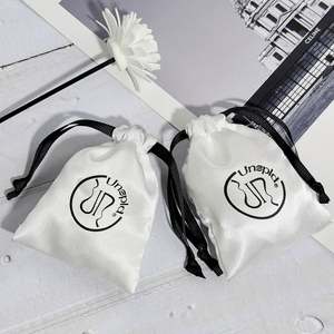 Custom Satin Bag Storage Bags with Ribbon Closure Silk Screen Printed Packaging Gift Bag for <b>Wig</b> - Product Image 1