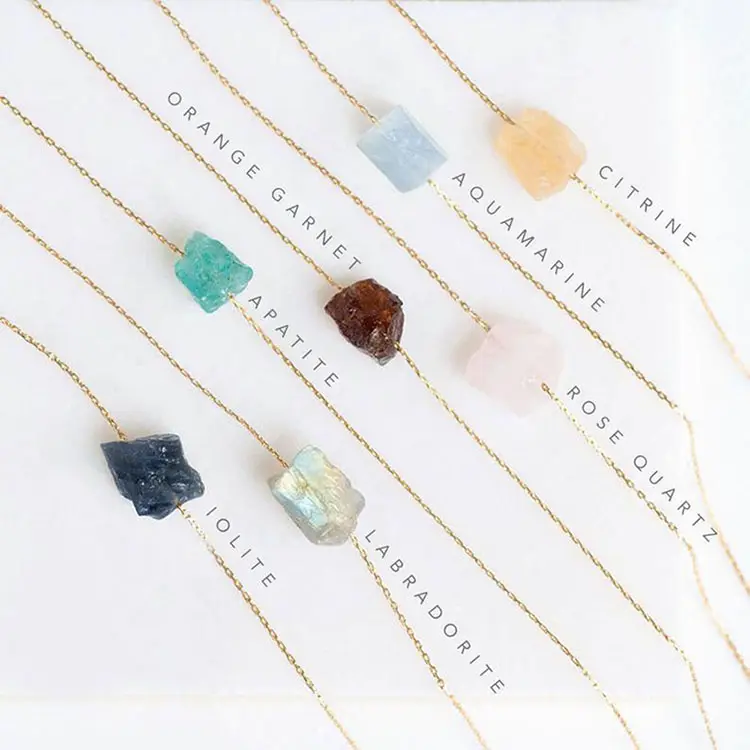 Hot Sale Birth Stone Gemstone Quartz Pendant Crystal Jewelry Necklaces Women Irregular Natural Raw Stone Necklace