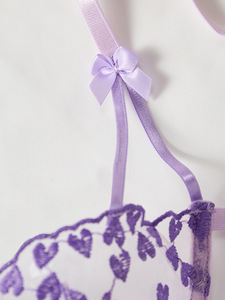 Wholesale Heart Embroidery Lace Lingerie <b>Set</b> <b>Sexy</b> Sheer Mesh Intimates Underwire Bra and Tie Side Thong Panties <b>Set</b> 2 Piece - Product Image 5