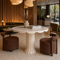Table Bistro Moderne en Travertin Bio avec Plateau Colonne Cannelée, Style Japandi, pour Coin Café, Décoration de Villa, Meuble de Salon