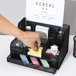 Organisateur de bureau en maille avec tiroir, organisateur de bureau noir pour fournitures de bureau à domicile, panier de rangement pour bureau - Product Image 2