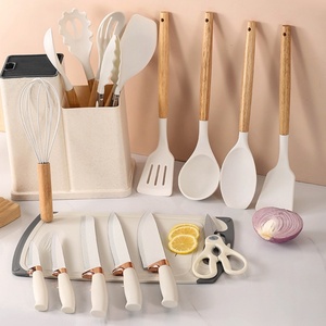 Wholesale 19 Pieces Silicone Kitchen Utensils Sets Spoon and Chopping Board Cooking <b>Tools</b> With Wooden Handle - Product Image 3