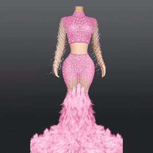 Novance Y2369-B Femmes D'été Tops 2022 Col Roulé Deux Pièces Cristal Sexy Sirène De Bal Robe de Danse de Scène Costume Robe Plumes - Product Image 6