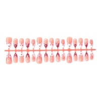 Vente en gros de faux ongles à presser faits main, longs, forme amande, rose et rouge, avec nœud 3D, cœur et perle, pour femmes