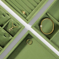 Plateau de présentation et de rangement pour bijoux en velours vert olive, fabriqué en usine, pour colliers, bagues, bracelets, boucles d'oreilles et pendentifs, vente en gros