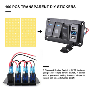 Bảng điều khiển công tắc rocker chống nước bằng nhôm/kim loại 4 Gang với đồng hồ đo điện áp bộ sạc USB kép 4.8A cho thuyền 12V/24V <span class=keywords><strong>DC</strong></span> - Product Image 6