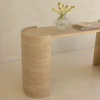 KUMUSI FURNITURE Table console moderne de luxe en pierre de travertin beige avec plateau en marbre