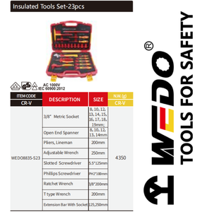 WEDO 23 pz Set di strumenti isolati 3/8 "porta metrica pinza chiave regolabile cacciavite - Product Image 2