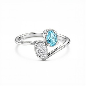 Elegant Multi Stone Lab Grown Diamond <b>Ring</b> with Oval Cut White Diamond and Blue Gemstone Premium Fine Jewelry Collection - Product Image 2