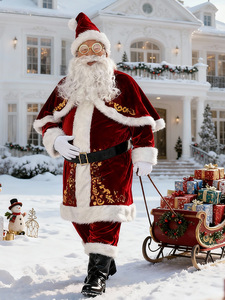 Costume de Père Noël <span class=keywords><strong>pour</strong></span> <span class=keywords><strong>homme</strong></span>, ensemble de vêtements de Noël en polyester et velours, tenue de fête, cosplay, performance, robe de fête - Product Image 4