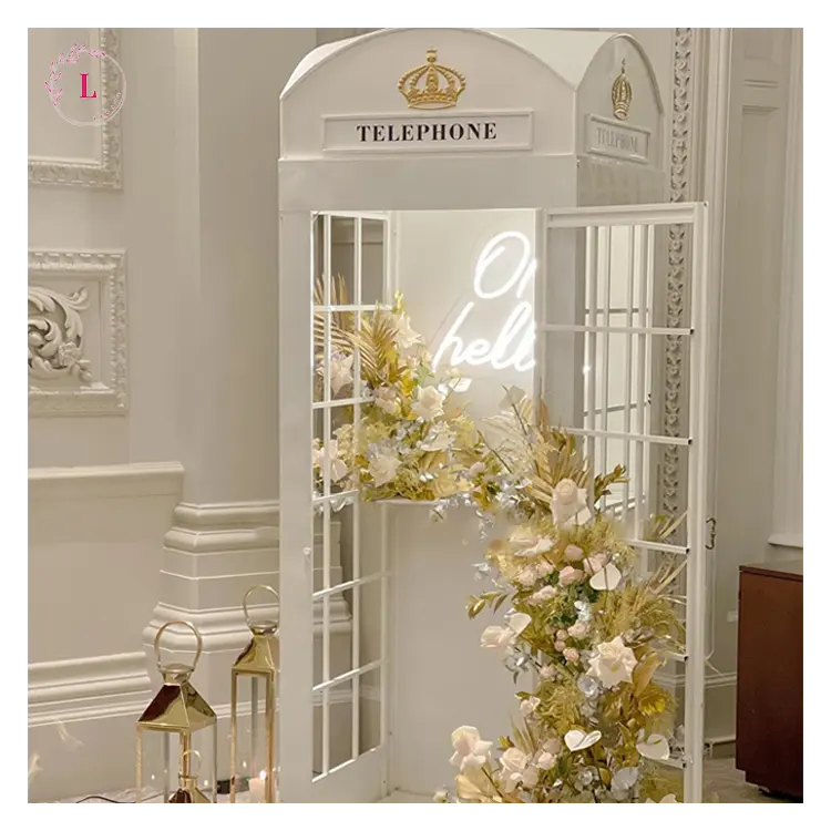 Düğün zemin İngiliz londra beyaz telefon fotoğraf kabini düğün için yapay çiçekler