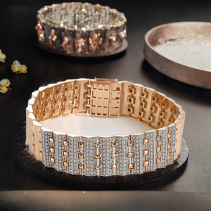 Bracelet chaîne en or 18 carats avec zircon, jonc à maillons couleur or rose, incrustation de CZ, bijoux classiques pour cadeau, mariage, fête - Product Image 3