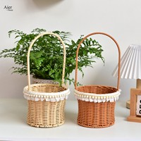 Panier à fleurs en rotin Aierflorist, accessoires de douche nuptiale modernes et luxueux, élégant porte-fleurs à main, respectueux de l'environnement