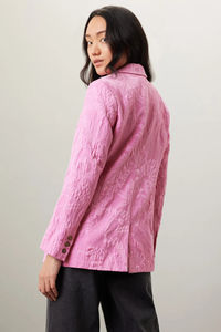 Giacca da Donna su Misura di Alta Gamma, Blazer Classico in Jacquard <span class=keywords><strong>Rosa</strong></span> con Risvolto a Tacca e Maniche Lunghe - Product Image 4