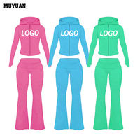 Ensemble deux pièces en coton, minimaliste, couleur unie, avec capuche, fermeture éclair, manches longues et pantalon à revers, vêtements de détente, logo et couleur personnalisés