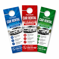 Flyers publicitaires personnalisés en papier couché, entièrement imprimés en couleur, recto-verso, découpés, pour accrocher sur les poignées de porte, pour la location de voitures et les services automobiles