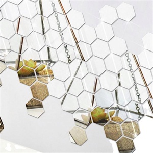 12Pcs/<b>Set</b> Hexagonal 3D <b>Mirror</b> <b>Wall</b> Stickers Restaurant Aisle Floor Personality Decorative <b>Mirror</b> Paste Living Room Sticker - Product Image 5