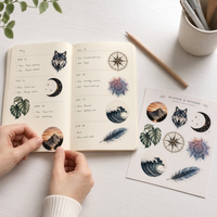 Autocollants personnalisés holographiques en vinyle imperméable à forte adhérence, motifs botaniques et célestes vintage pour journal, carnet et bouteille d'eau
