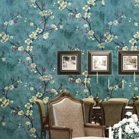 Papier peint en tissu non tissé imprimé en 3D avec motif de fleurs d'émeraude, résistant à l'humidité, auto-adhésif, design européen, épaisseur de 2 mm, chambre à coucher, salon