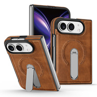 360 °   Étui de téléphone tendance anti-chute en cuir premium avec béquille rotative cachée et chargement magnétique sans fil pour iPhone Duo