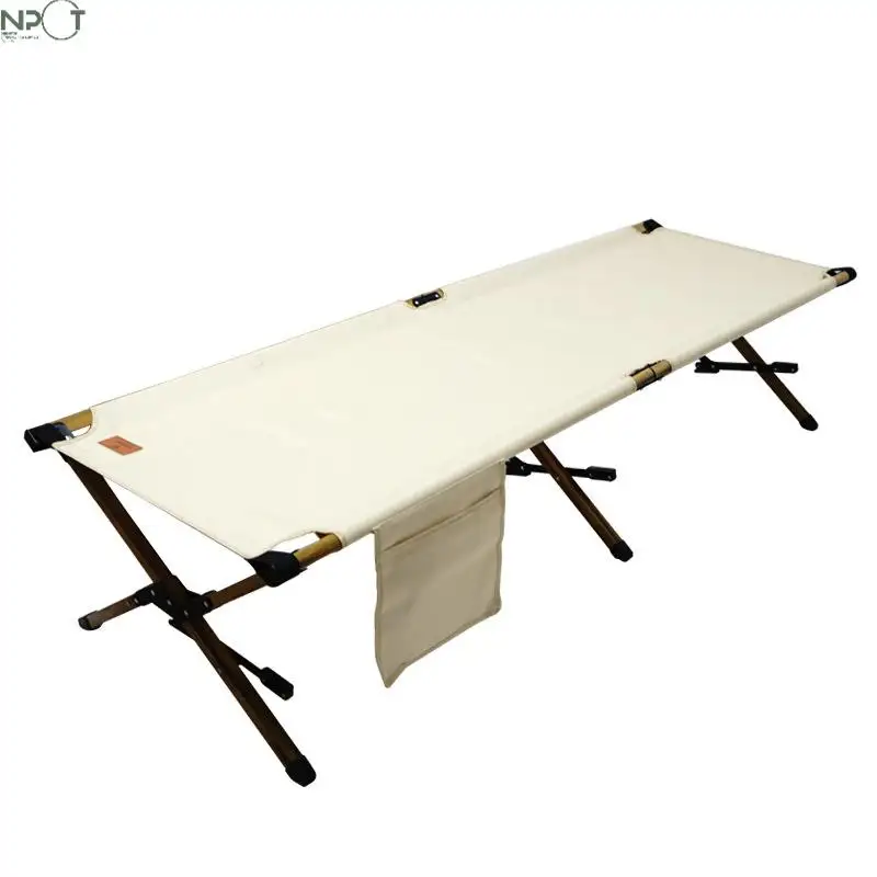 Npot Witte Kleur Camping Opklapbed Voor Koreaanse Markt Opvouwbaar Bed Buiten Opvouwbare Ijzeren Frame Camping Bed