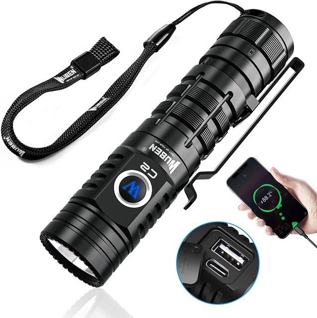 C2 2000 Lumens Super Bright Mini Tactical LED Flashlight Emergency Waterproof Aluminum Alloy Rechargeable Lep Magnetic
