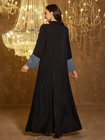 Nouvelle Robe de Soirée Formelle Longue en Satin Noir pour Femme, Col Montant, Manches Longues, Broderie Perlée et Pailletée Faite Main, Coupe Ample et Texturée