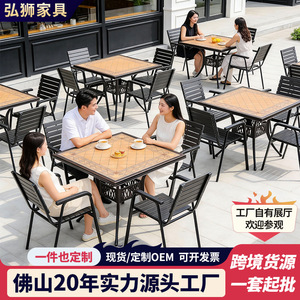 <b>Outdoor</b> <b>Plastic</b> Wood Tile <b>Table</b> Chair Set 4 Seater Metal Frame Garden Patio Dining Furniture Weather Resistant Contemporary - Product Image 5