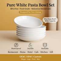 Assiette ronde en mélamine blanche OEM ODM de 8,5 pouces, incassable, pour pâtes et soupes, idéale pour restaurants, hôtels, buffets et cantines