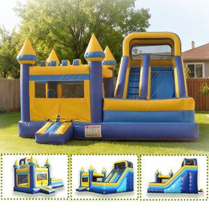 Lâu đài phao ngoài trời màu xanh dành cho trẻ em, có cầu trượt - Product Image 3