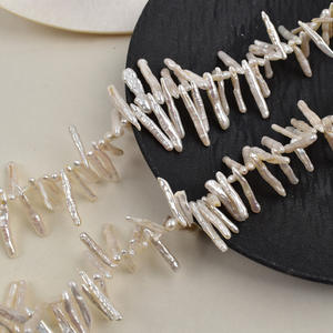 Collier de perles blanches baroques 4*25mm Perles d'eau douce naturelles Trou latéral Signe de dent Perles en vrac Accessoires de bricolage - Product Image 1