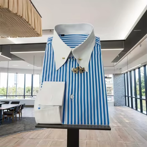 Camicie a righe da uomo di alta qualità personalizzate in fabbrica, in cotone traspirante con colletto a punta e polsini alla francese, stile formale. - Product Image 4