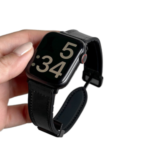 Bracelet en cuir de luxe Crazy Horse pour montres intelligentes boucle pliante magnétique élastique respirant Compatible pour Apple <span class=keywords><strong>Huawei</strong></span> - Product Image 1