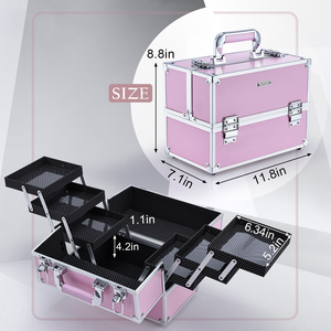 Large Makeup Train Case Portable Cosmetic With 6 Tier Trays Professional Organizer <b>Box</b> <b>Make</b> <b>up</b> Carrier Cases Storage M90C Cosmet - Product Image 6