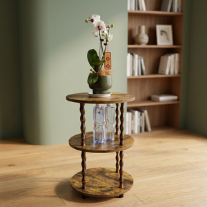 Rustic Antique Wooden Three-<b>Tier</b> Round Home Furniture Storage <b>Stand</b> for Living Room <b>Plant</b> Display and Decorative Use - Product Image 3