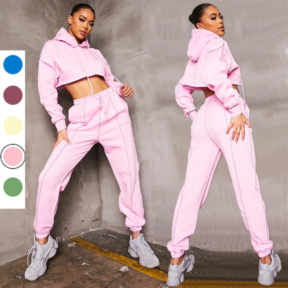 2022 Pink Contrast Stitch Cropped Hooded Loungewear Set Fashion Ladies  Joggers Pants Suits Womens 2 Piece Sets - Buy Cropped Hooded Loungewear  Set,Fashion Ladies Joggers Pants Suits,Womens 2 Piece Sets Product on
