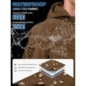 Men's Lightweight Softshell <b>Jacket</b> Brown Hooded Waterproof Winter Outdoor Hiking <b>Fleece</b> <b>Lined</b> Zip Fly - Product Image 3