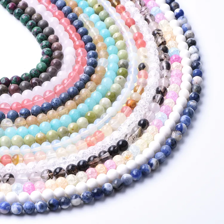 CC perle di pietra naturale sciolte perline di pietre preziose rotonde lisce per gioielli braccialetto fai da te che fanno agate di onice lavico
