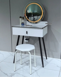 Flip Top Hidden LED Mirror <b>Dressing</b> <b>Table</b> <b>With</b> <b>Storage</b> Drawers and Stool Compact Makeup Vanity Set - Product Image 4