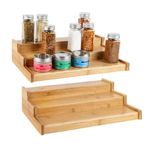 厨房三楼橱柜台面展示用可调竹木香料储物架
